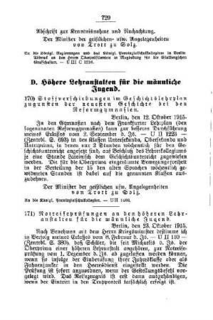Notreifeprüfung an den höheren Lehranstalten für die männliche Jugend : [D. Höhere Lehranstalten für die männliche Jugend]