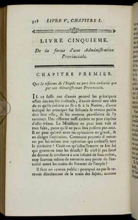 Livre Cinquieme. De la forme d´une Administration Provinciale.