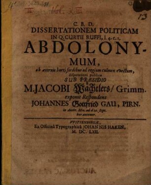 Diss. polit. in Q. Curtii Ruffi, l. 4. c. 4., Abdolonymum