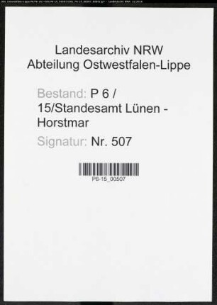 Sterberegister Standesamt Lünen-Horstmar