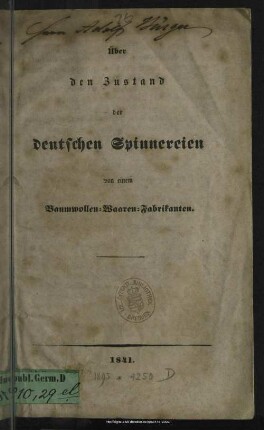 Ueber den Zustand der deutschen Spinnereien