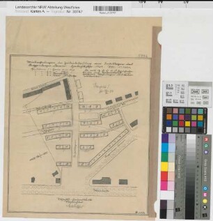 Münster (Münster) Mietwohnungen in Zeilenbebauung am Inselbogen und Kappenberger Damm Habichtshöhe Lageplan 1929 1 : 1000 37 x 33 Zeichnung Westfälische Heimstätte Wohnungsgesellschaft Münsterland