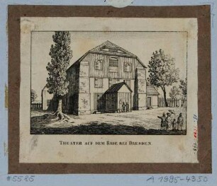 Das Sommertheater im Linckeschen Bad, zwischen Bautzner Straße und Elbuferpromenade an der Prießnitzmündung in Dresden (1776 erbaut, 1858 für Ausflugsgasthof abgerissen)