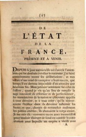 De l'état de la France présent et à venir