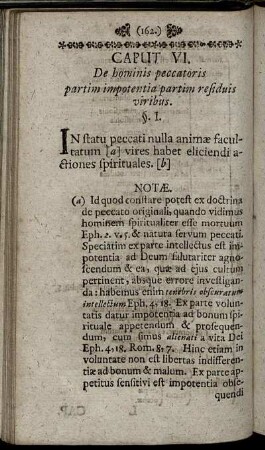 Caput VI. De hominis peccatoris partim impotentia partim residuis viribus.