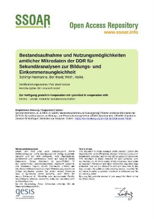 Bestandsaufnahme und Nutzungsmöglichkeiten amtlicher Mikrodaten der DDR für Sekundäranalysen zur Bildungs- und Einkommensungleichheit