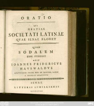 Oratio Qva Gratias Societati Latinae Qvae Ienae Floret