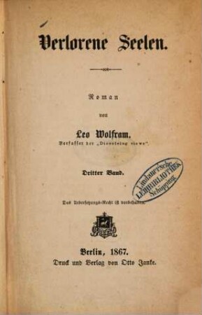 Verlorene Seelen : Roman von Leo Wolfram, 3