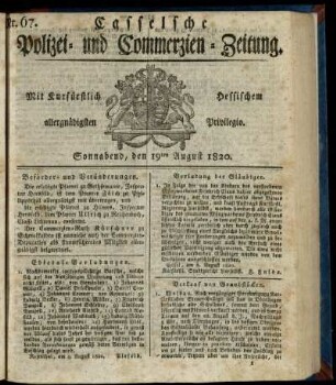 Nr. 67, Sonnabend, den 19ten August 1820