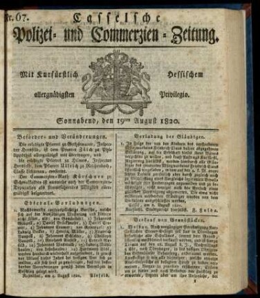 Nr. 67, Sonnabend, den 19ten August 1820