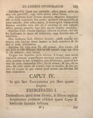 Caput IV. In quo sunt Exercitationes pro libro quarto Logicae.