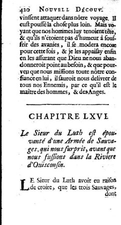 Le Sieur du Luth est épouvanté d`une Armée de Sauvages, qui nous surprit. Avant que nous fussions dans la Riviére d`Ouisconsin.