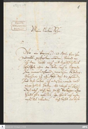 Brief von August Hermann Francke an Jaques Petersen Wolters.