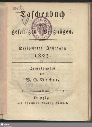 13.1803: Taschenbuch zum geselligen Vergnügen : auf das Jahr ...