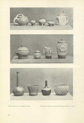Steingut-Krüge, -Küchengeräte und -Vasen