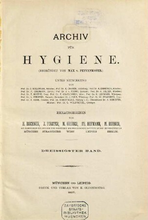 Archiv für Hygiene. 30. 1897