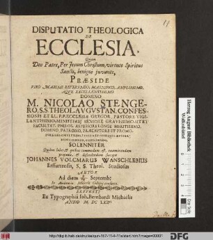 Disputatio Theologica De Ecclesia