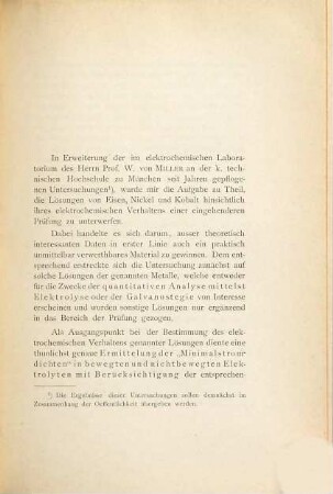 Beiträge zur Kenntniss des electrochemischen Verhaltens der Lösungen von Eisen, Nickel und Kobalt