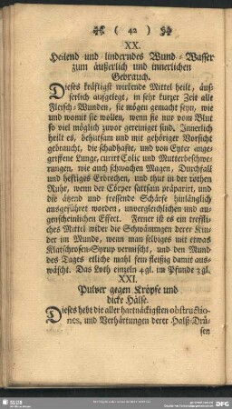 XX. Heilend und linderndes Wund-Wasser zum äußerlich und innerlichen Gebrauch