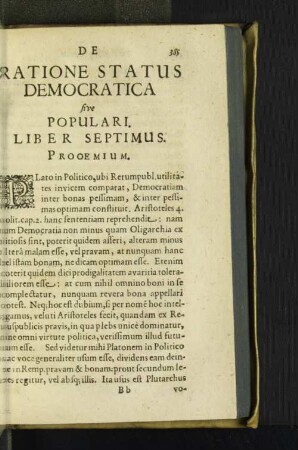 De Ratione Status Democratica [...] Liber Septimus.