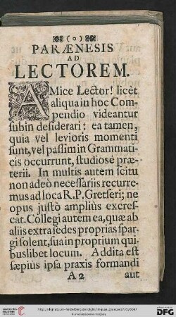 Paraenesis ad lectorem