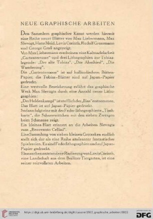 Neue graphische Arbeiten