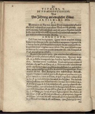 Titulus V. De Praescriptionibus. Von Ver-Jährung unbeweglicher Güter