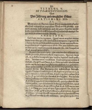 Titulus V. De Praescriptionibus. Von Ver-Jährung unbeweglicher Güter