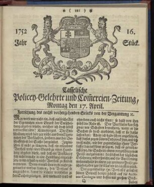 16. Stueck, Montag den 17. April 1752