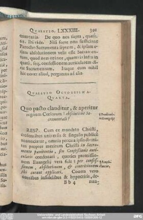 Quaestio Octogesima-Quarta. Quo pacto clauditur, & aperitur regnum Coelorum absolutione Sacramentali?