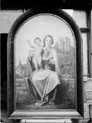 Madonna mit Kind, im Hintergrund die sogenannte Wernerkapelle in Bacharach (Gemälde)