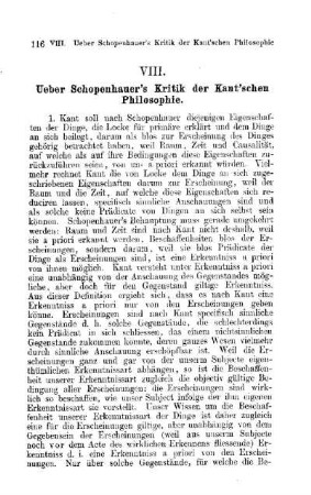 Ueber Schopenhauer's Kritik der Kant'schen Philosophie