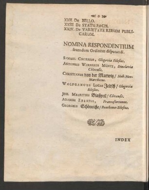 Nomina Respondentium secendum Ordinem disputandi.
