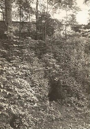 Erzgebirge. Schloss Purschenstein. Mündung wohl eines Fluchtganges im westlichen Halsgraben