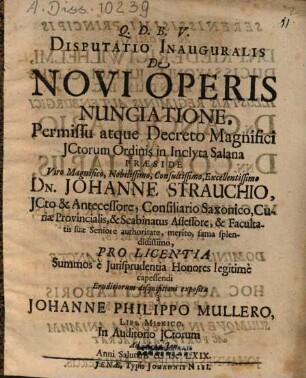 Disputatio Inauguralis De Novi Operis Nunciatione