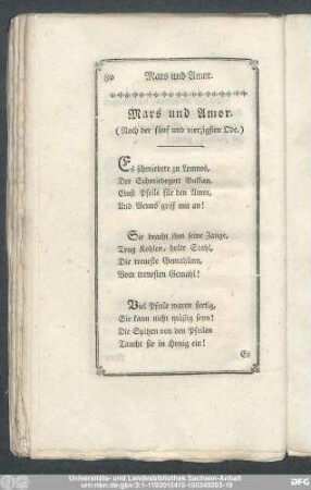 Mars und Amor. (Nach der fünf und vierzigsten Ode.)