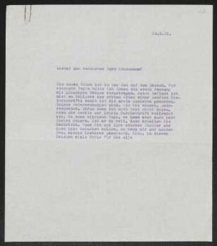 Brief von Gerhart Hauptmann an Stefan Großmann