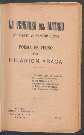 La venganza del Mataco : poema en verso