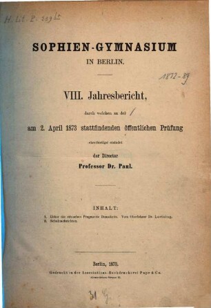 Jahresbericht. 1872/73 (1873)
