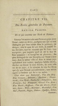 Article Premier. De ce qui constitue une Ecole de Peinture.