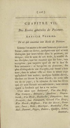 Article Premier. De ce qui constitue une Ecole de Peinture.