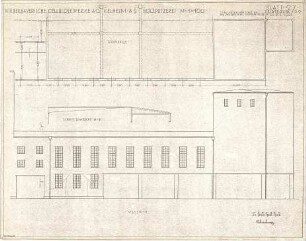 Schachner, Richard; Kelheim; Zellstoffabrik Waldhof - Holzputzerei, Ostseite (Grundriss, Ansicht,Schnitt)