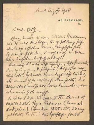 31 Briefe und sieben Postkarten von Lujo Brentano an seine Nichte Edith Le Page Renouf