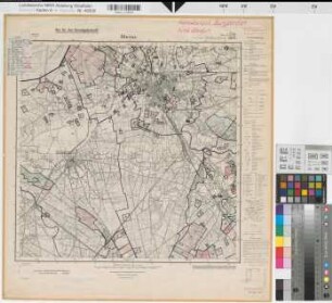 Katasteramt Burgsteinfurt  Kreis Steinfurt, Meßtischblatt Rheine 3710, Farbige Einzeichnung mit Namensliste