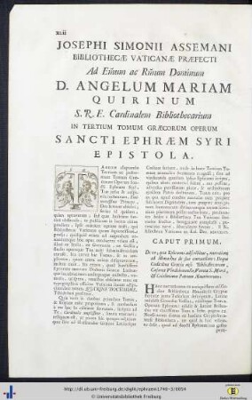 Josephi Simonii Assemani Bibliothecae Vaticanae Praefecti ...