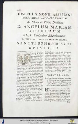 Josephi Simonii Assemani Bibliothecae Vaticanae Praefecti ...