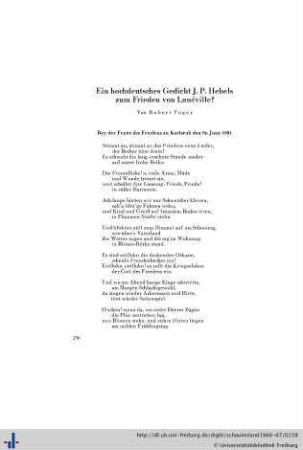 Ein hochdeutsches Gedicht J. P. Hebels zum Frieden von Luneville?.