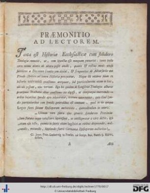 Praemonitio Ad Lectorem.