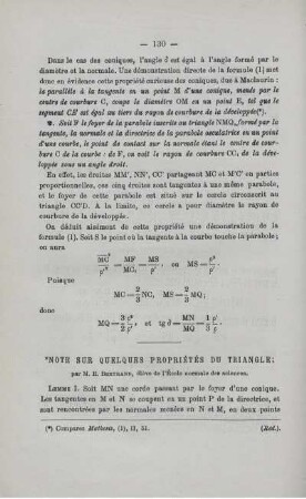 NOTE SUR QUELQUES PROPRIÉTÉS DI TRIANGLE.