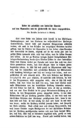 Ueber die griechiche und lateinische Sprache auf den Gymnasien und die Hindernisse die ihnen entgegenstehen